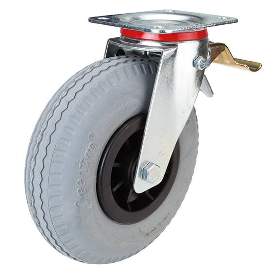 Lenkrolle mit Feststeller 180 mm PU-Rad mit Kunststoff-Felge pannensicher