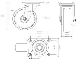 ESD-Lenkrolle 100 mm Thermoplastisches Gummi "Sternfelge"