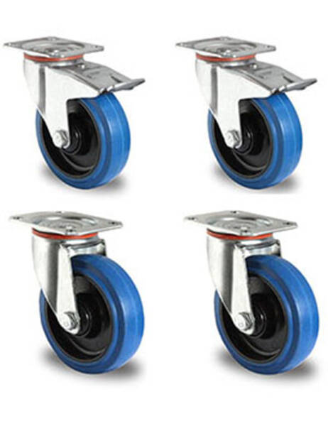 Rollensatz 2 Lenkrollen mit Feststeller + 2 Lenkrollen 80 mm Elastik "Blue Wheels"