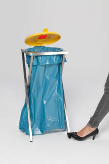 Müllsackständer 120l Edelstahl Deckel gelb mit Pedal