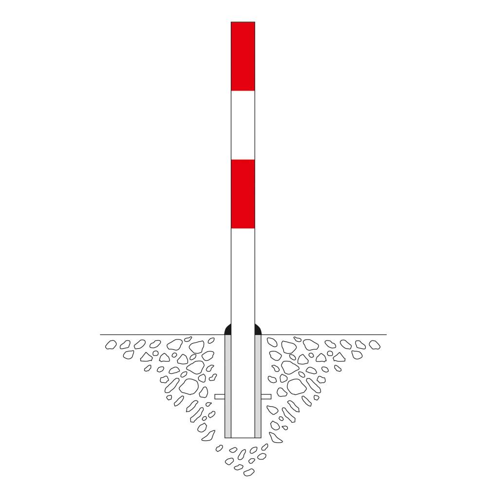 Absperrpfosten rot/weiß herausnehmbar eine Öse rechts Rundrohr 76 mm mit Zylinderschloss