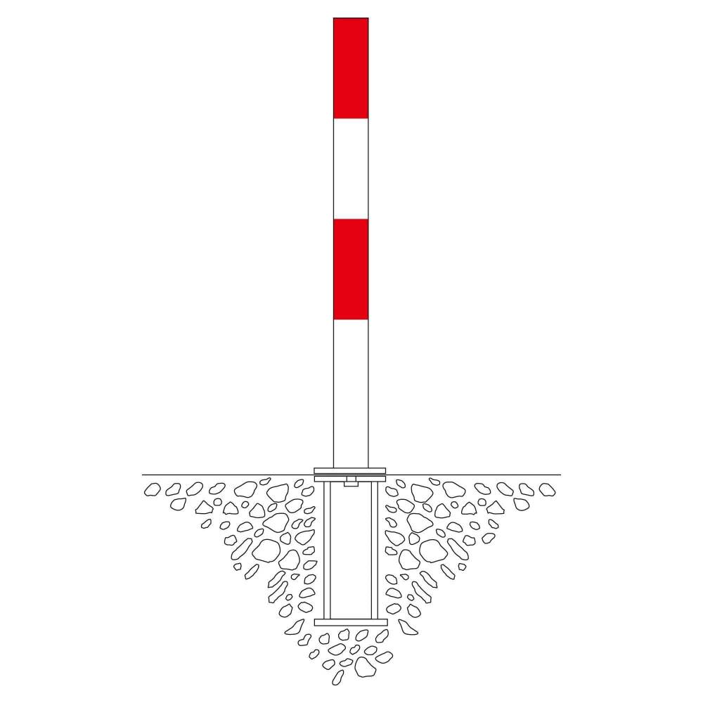 Absperrpfosten rot/weiß herausnehmbar zwei Ösen Rundrohr 76 mm mit Dreikantverschluss