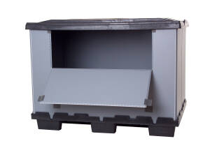 Faltbox Großraumbehälter aus Kunststoff 1200x800x915 mm mit 9 Füßen und Ladeklappe 2er Pack