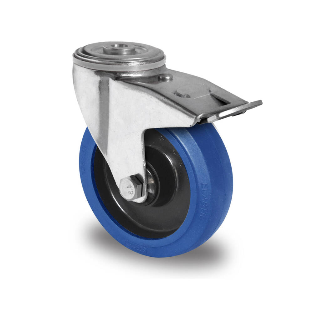200 mm Blue wheels elastik roue rôle comme lenkrolle totalstop rückenloch 
