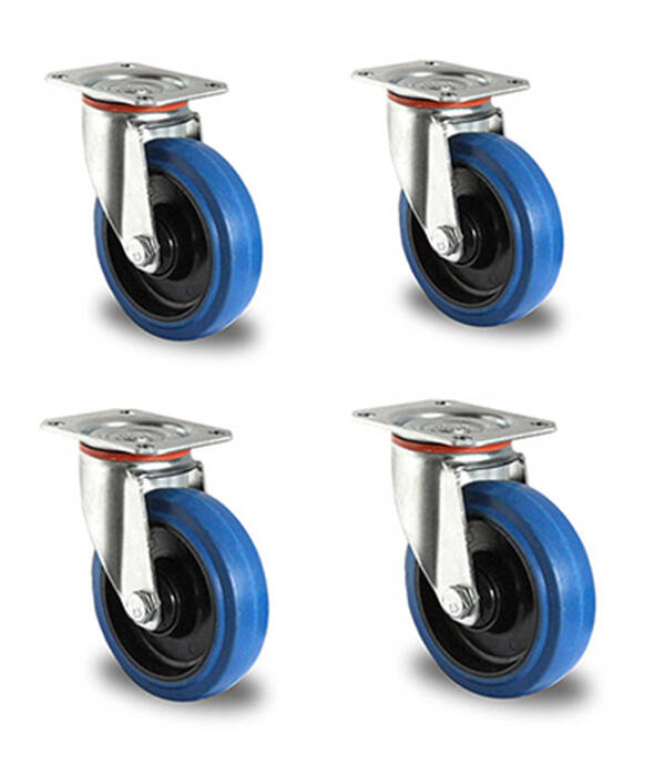 Satz Blue Wheels 125 mm Anschraubplatte Lenkrollen mit Bremse und Bockrollen 