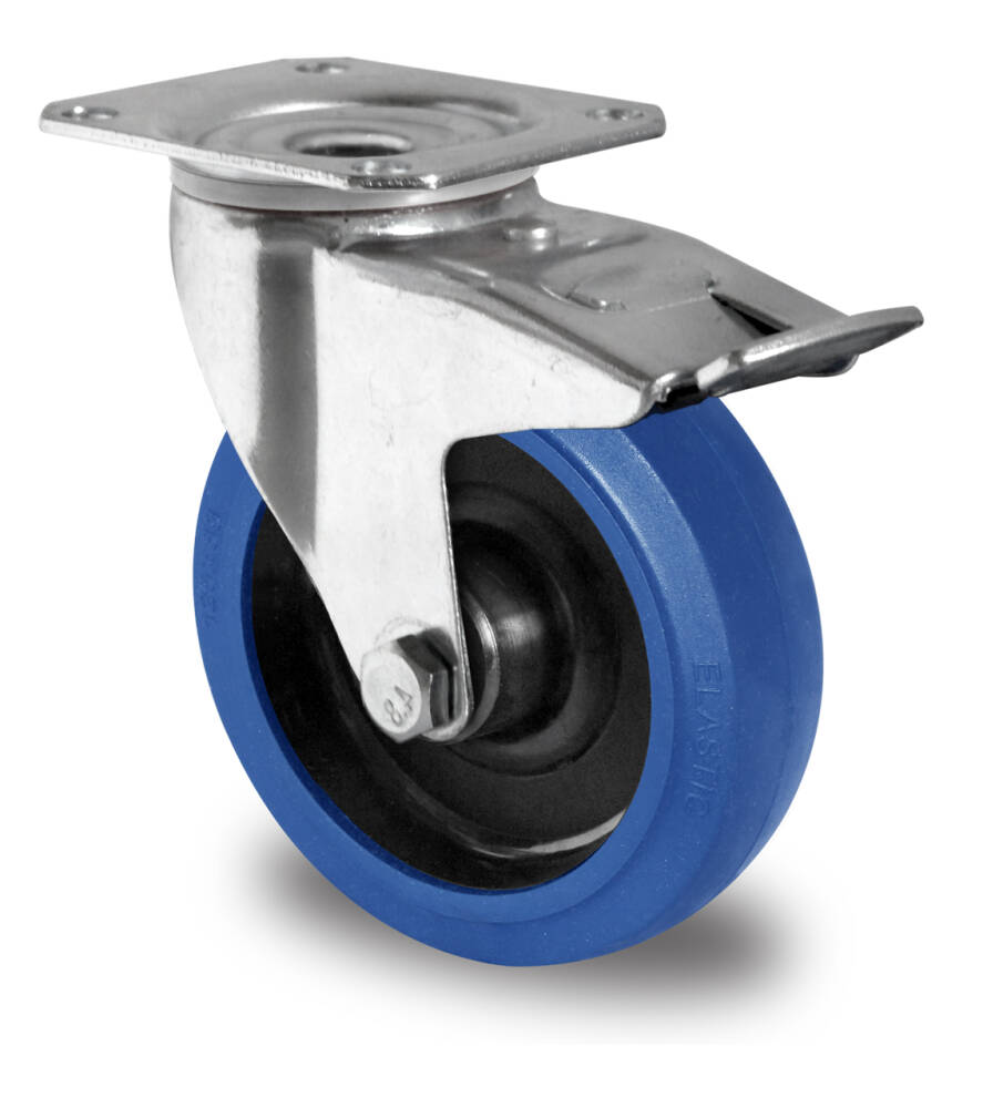 Set 80 mm Blue Wheels Elastik Rollen als Lenkrollen 6L+6LDS Transportrollen A1 