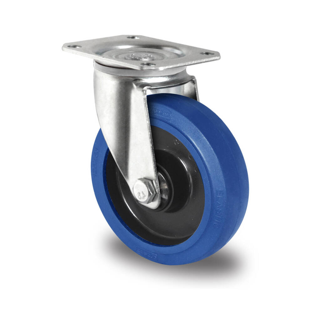 100 mm Blue Wheels Elastik Rad Rolle als Lenkrolle Rückenlochbefestigung 